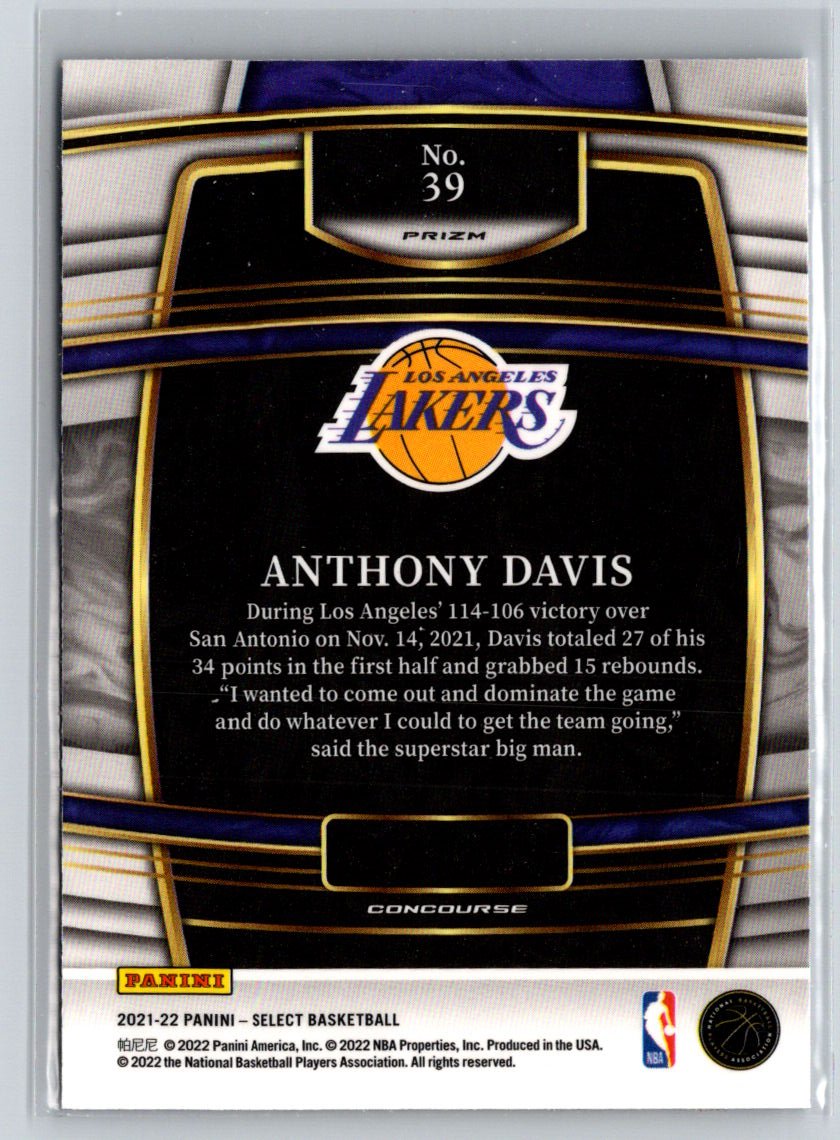2021-22 Panini Select #39 Anthony Davis Blue Shimmer Prizms K60
