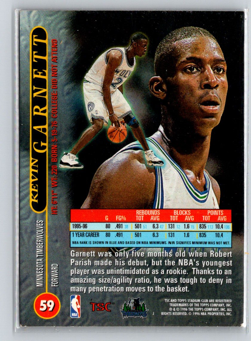 1996-97 Stadium Club #59 Kevin Garnett K63