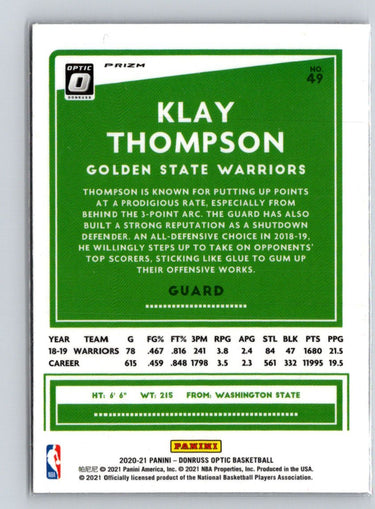 2020-21 Donruss Optic #49 Klay Thompson Purple K63