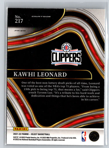 2021-22 Panini Select #217 Kawhi Leonard Silver Prizms K64