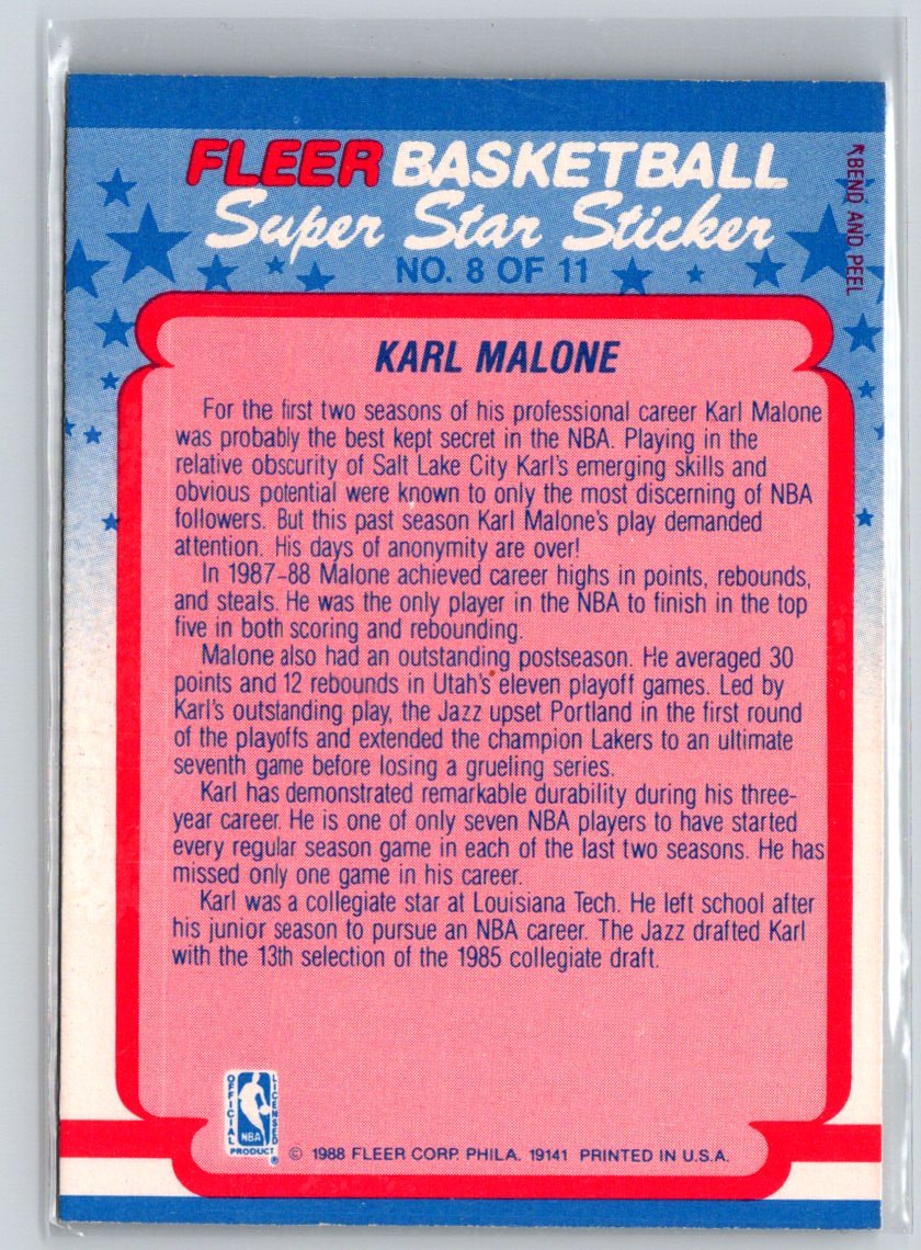 1988-89 Fleer #8 Karl Malone Stickers K64