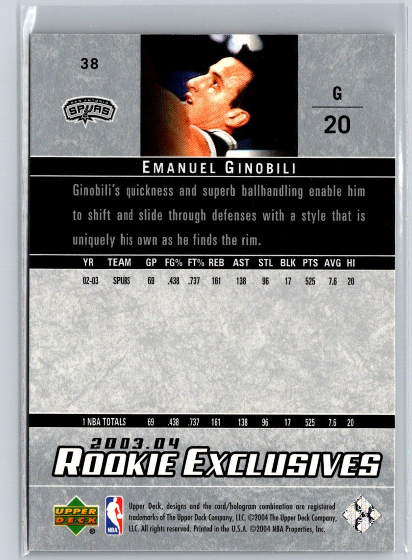 2003-04 Upper Deck Rookie Exclusives #38 Manu Ginobili K64