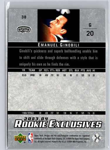 2003-04 Upper Deck Rookie Exclusives #38 Manu Ginobili K64