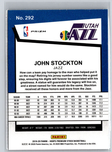 2019-20 Hoops Premium Stock #292 John Stockton Prizms Red Cracked Ice K65