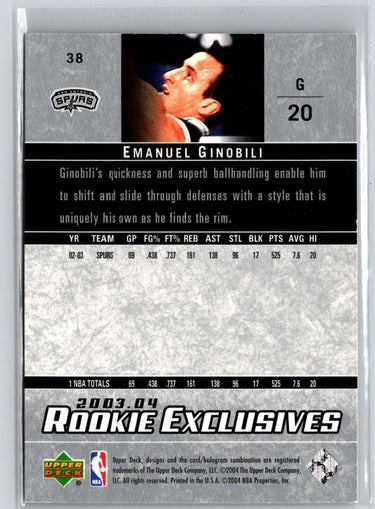 2003-04 Upper Deck Rookie Exclusives #38 Manu Ginobili K65