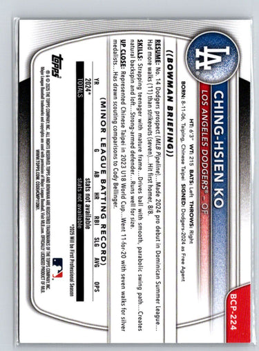 2025 Bowman Chrome #BCP-224 Ching-Hsien Ko Prospects K66
