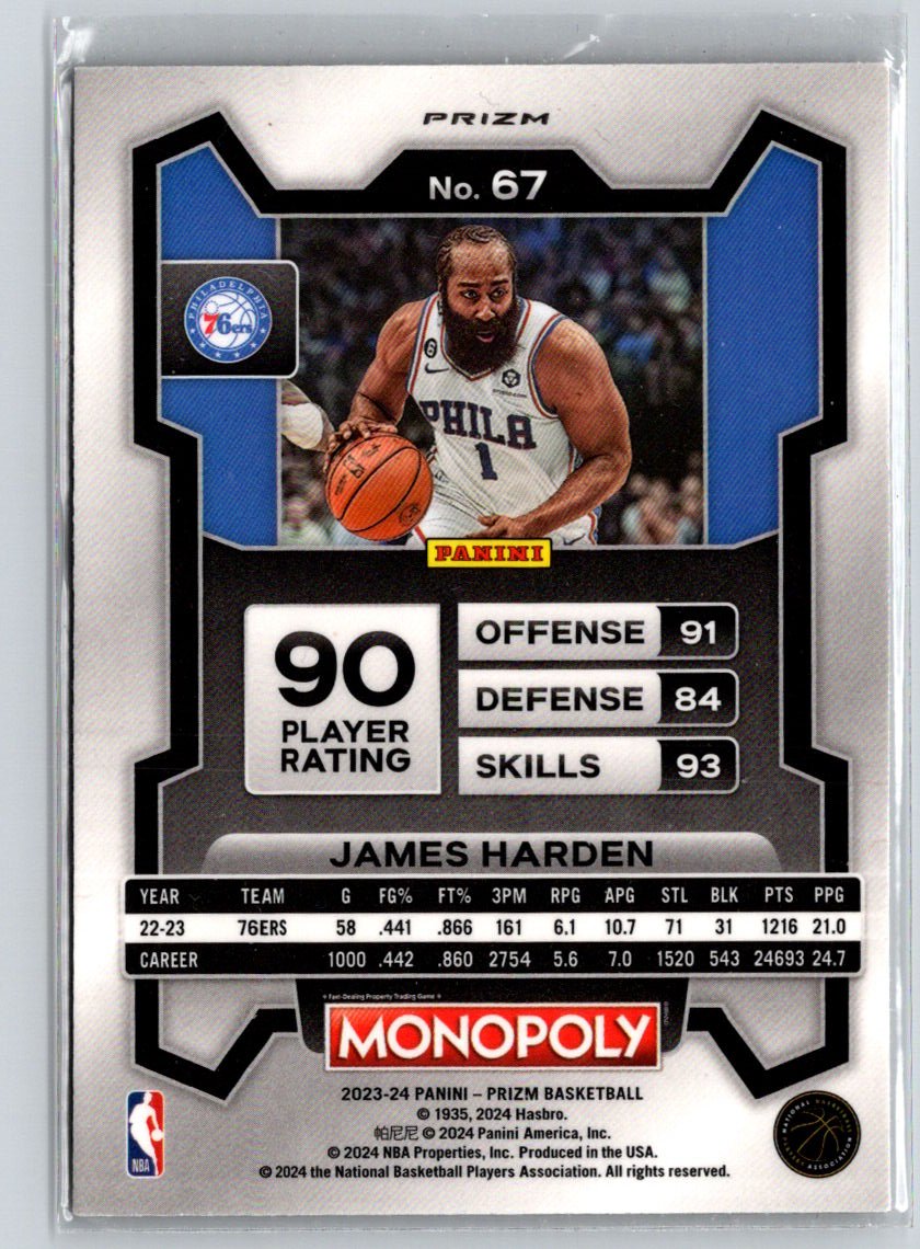 2023-24 Panini Prizm Monopoly #67 James Harden Monopoly Man Red Pattern K67