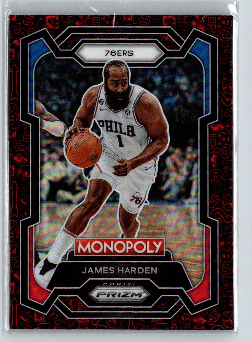 2023-24 Panini Prizm Monopoly #67 James Harden Monopoly Man Red Pattern K67