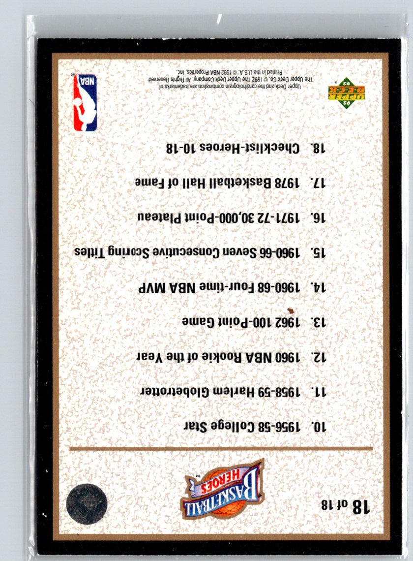 1992-93 Upper Deck #18 Wilt Chamberlain Basketball Heroes: Wilt Chamberlain K68