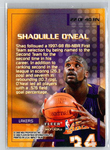 1999-00 SkyBox Impact #22 RN Shaquille O'Neal Rewind '99 K68