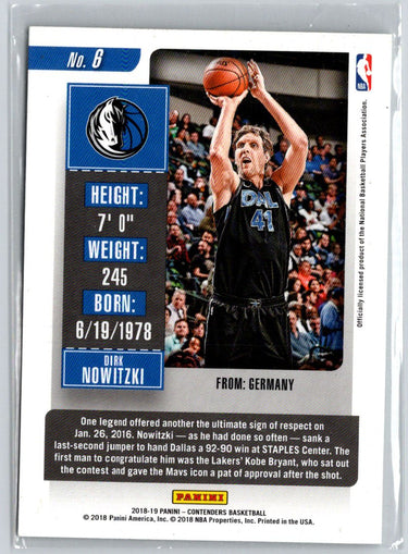 2018-19 Panini Contenders #6 Dirk Nowitzki K69