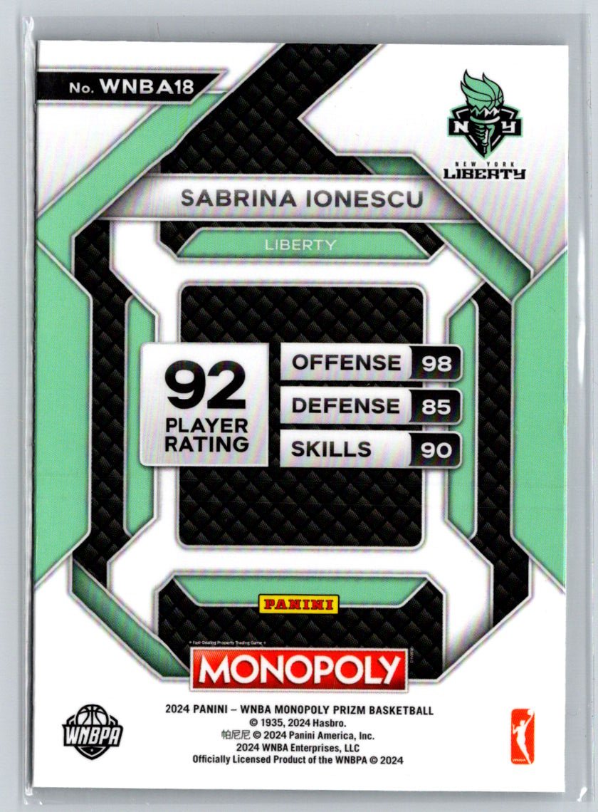 2024 Panini Prizm Monopoly WNBA #WNBA18 Sabrina Ionescu All-Star K69