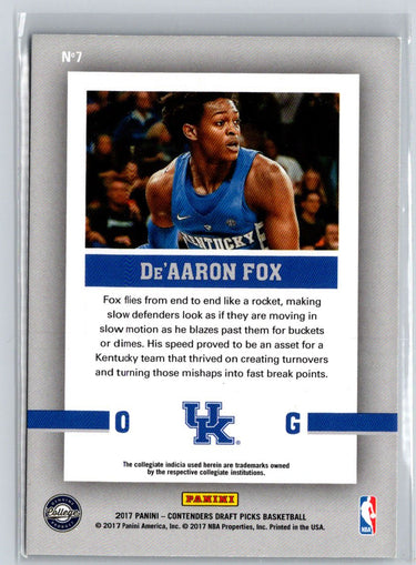 2017 Panini Contenders Draft Picks #7 De'Aaron Fox School Colors K70