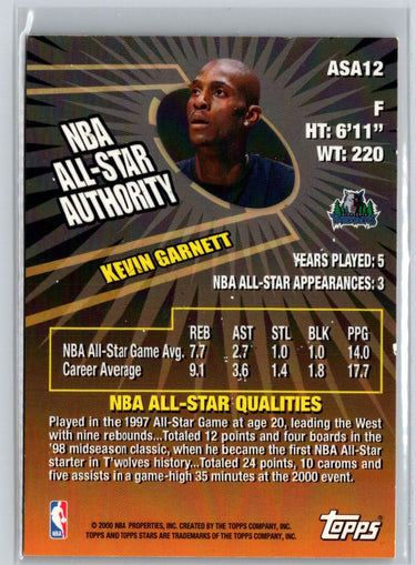 2000-01 Topps Stars #ASA12 Kevin Garnett All-Star Authority L01