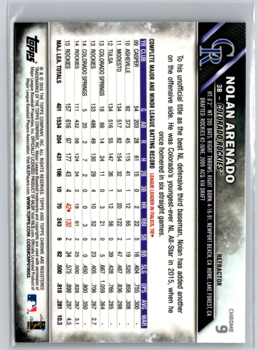 2016 Topps Chrome #9 Nolan Arenado Refractor L01