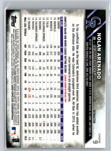 2016 Topps Chrome #9 Nolan Arenado Refractor L01