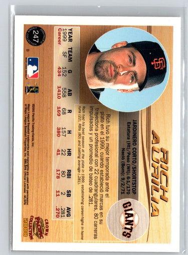 2000 Pacific Crown Collection #247 Rich Aurilia Holographic Purple #/199 L02