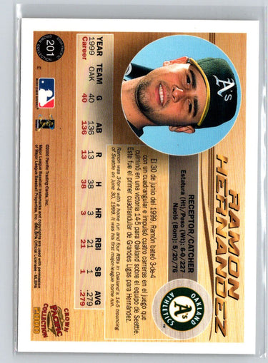 2000 Pacific Crown Collection #201 Ramon Hernandez Platinum Blue #/67 L02