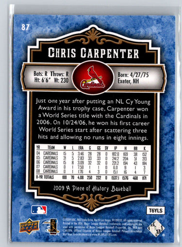 2009 Upper Deck A Piece of History #87 Chris Carpenter Blue #/299 L02
