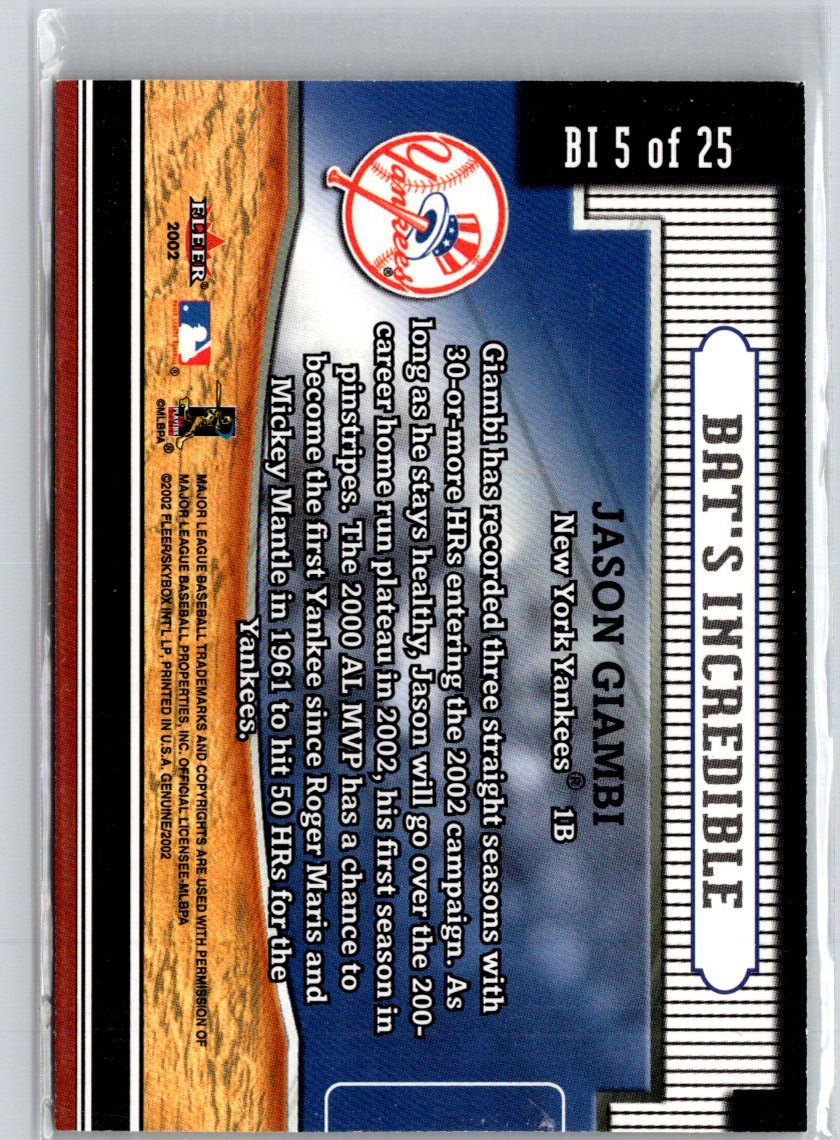 2002 Fleer Genuine #BI 5 Jason Giambi Bat's Incredible L02