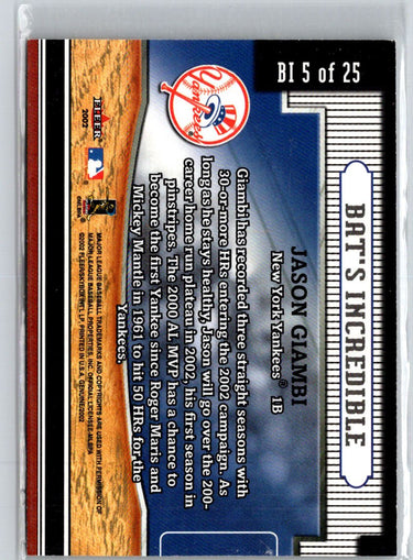 2002 Fleer Genuine #BI 5 Jason Giambi Bat's Incredible L02