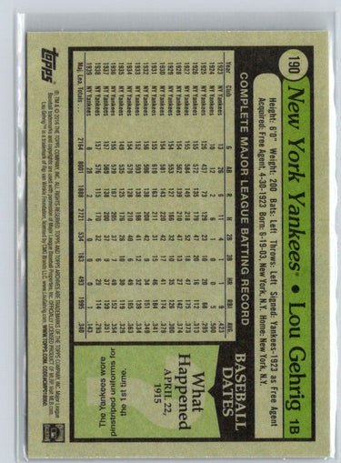 2016 Topps Archives #190 Lou Gehrig L03
