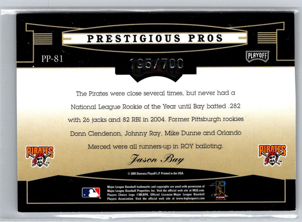 2005 Playoff Prestige #PP-81 Jason Bay Prestigious Pros Red #/700 L04