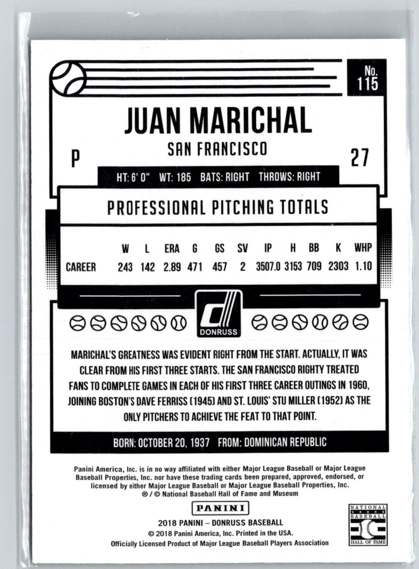2018 Donruss #115 Juan Marichal Career Stat Line #/289 L04