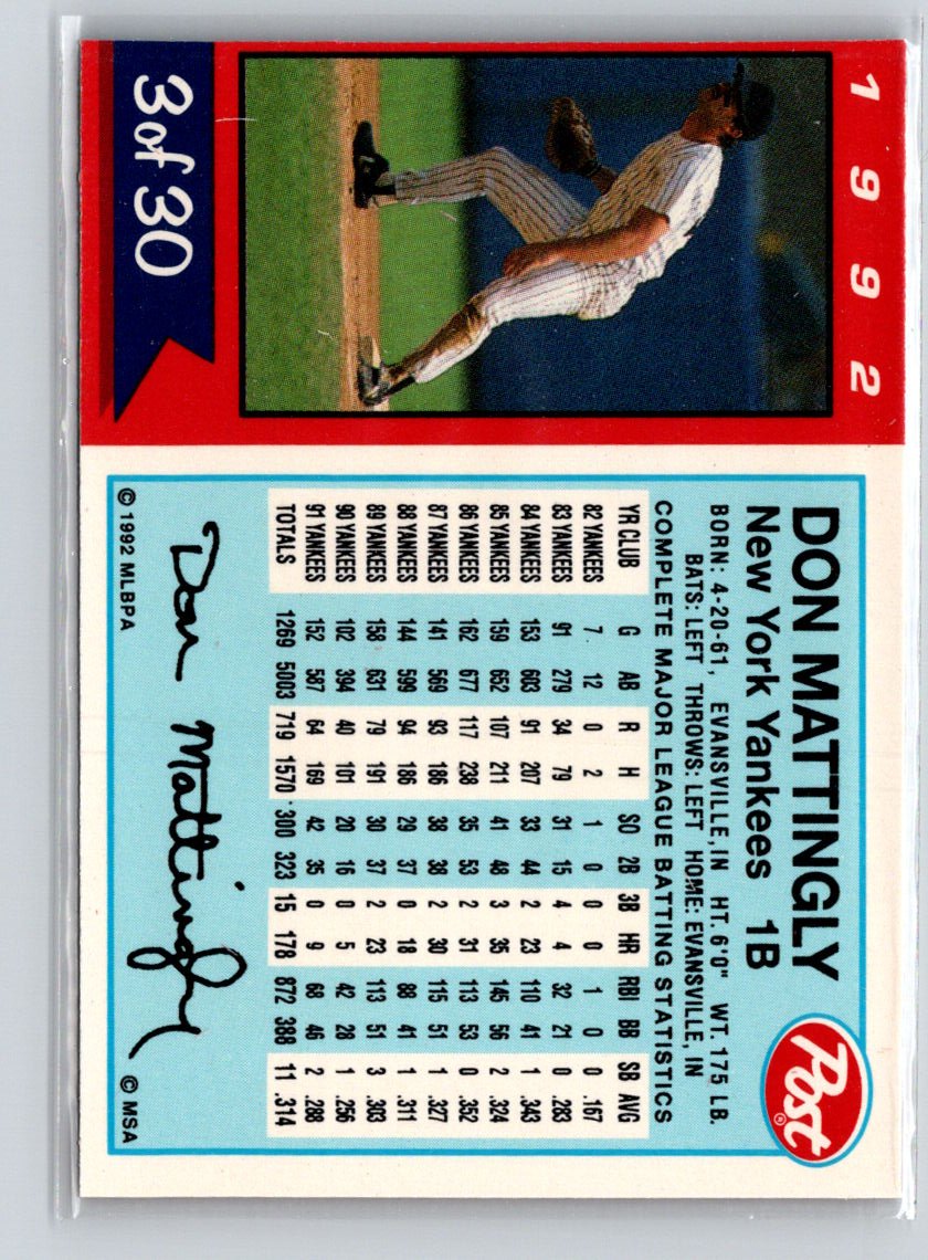 1992 Post Cereal #3 Don Mattingly L05