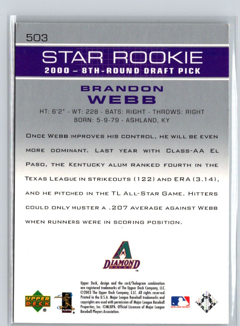 2003 Upper Deck #503 Brandon Webb L06