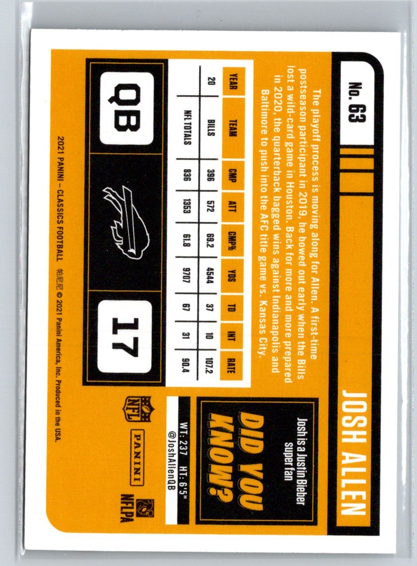 2021 Panini Classics #63 Josh Allen L09