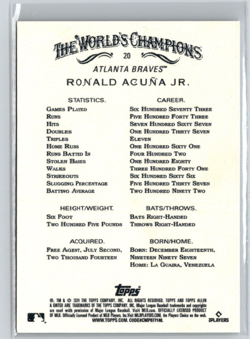 2024 Topps Allen & Ginter - Silver Portrait #20 Ronald Acuña Jr. L09