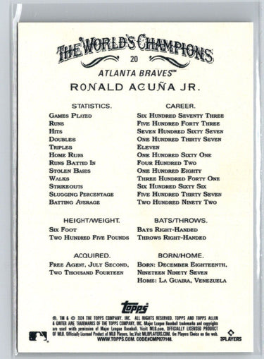 2024 Topps Allen & Ginter - Silver Portrait #20 Ronald Acuña Jr. L09