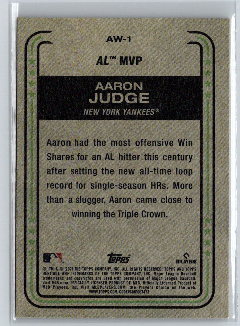 2023 Topps Heritage #AW-1 Aaron Judge Award Winners L10