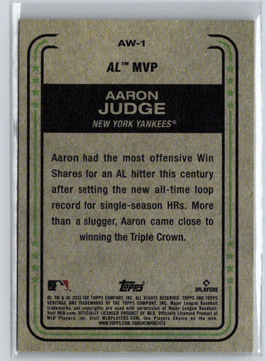 2023 Topps Heritage #AW-1 Aaron Judge Award Winners L10