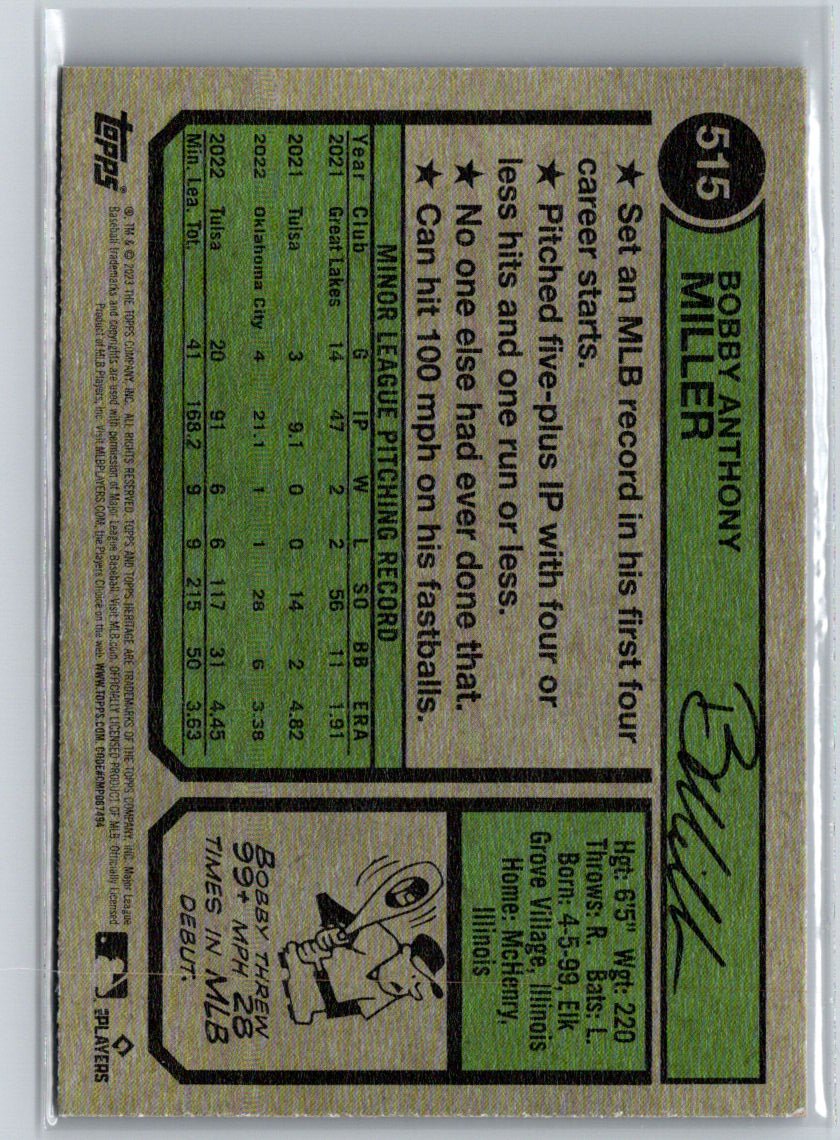 2023 Topps Heritage #515 Bobby Miller Chrome Blue Sparkle Refractor L10