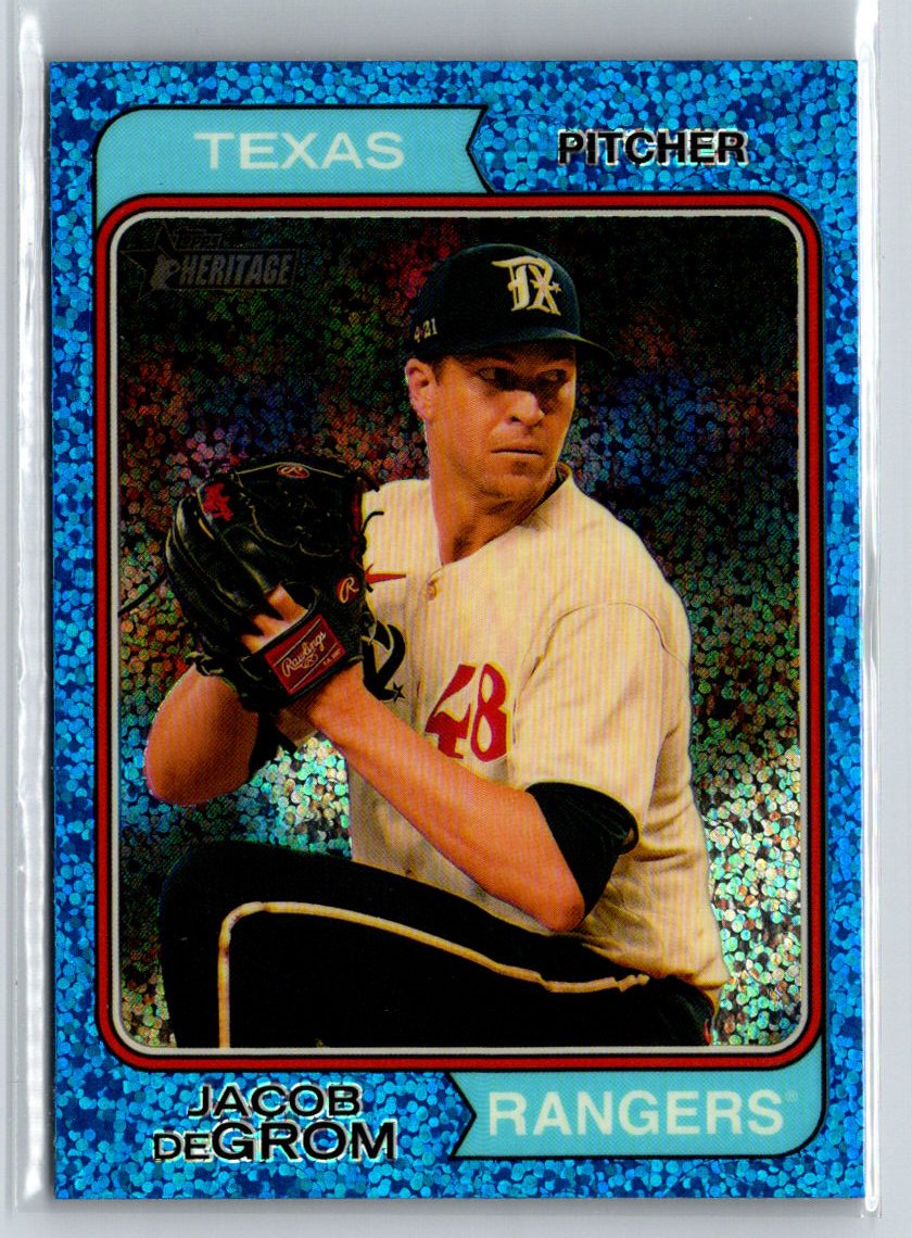 2023 Topps Heritage #629 Jacob deGrom Chrome Blue Sparkle Refractor L10