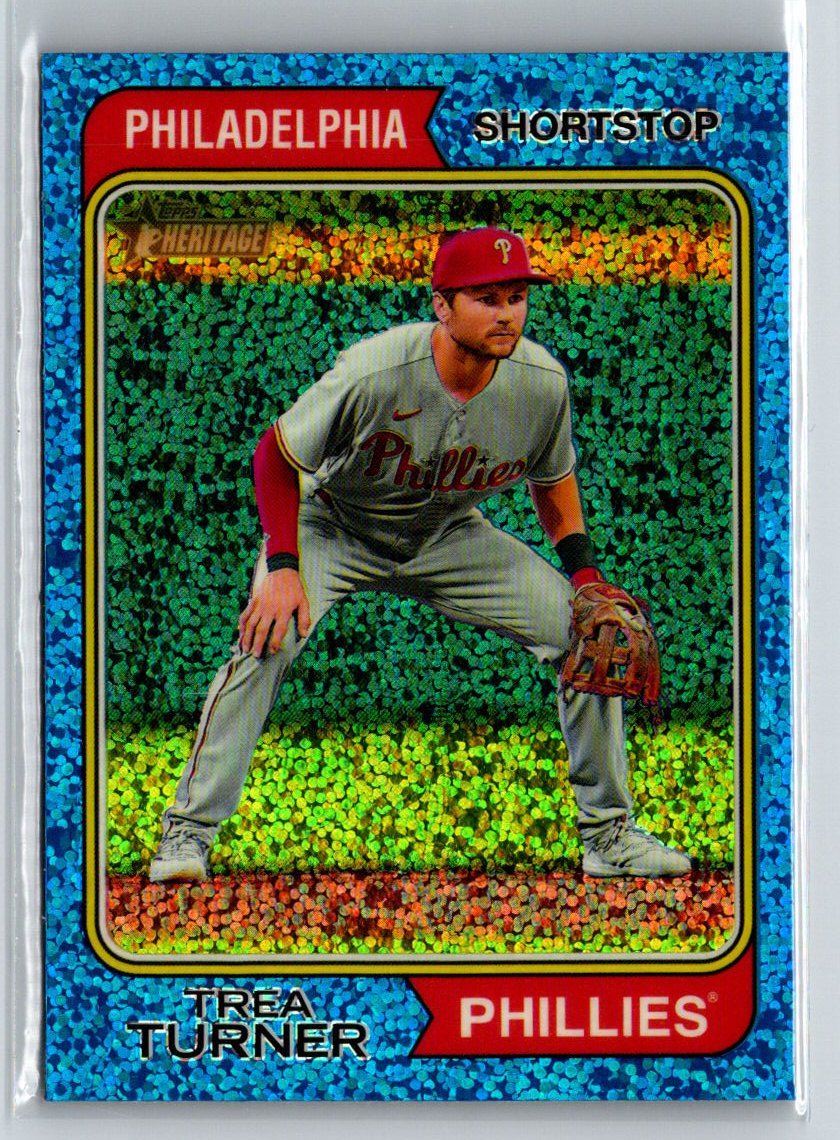 2023 Topps Heritage #575 Trea Turner Chrome Blue Sparkle Refractor L10