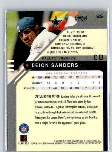 2000 Stadium Club #85 Deion Sanders L11