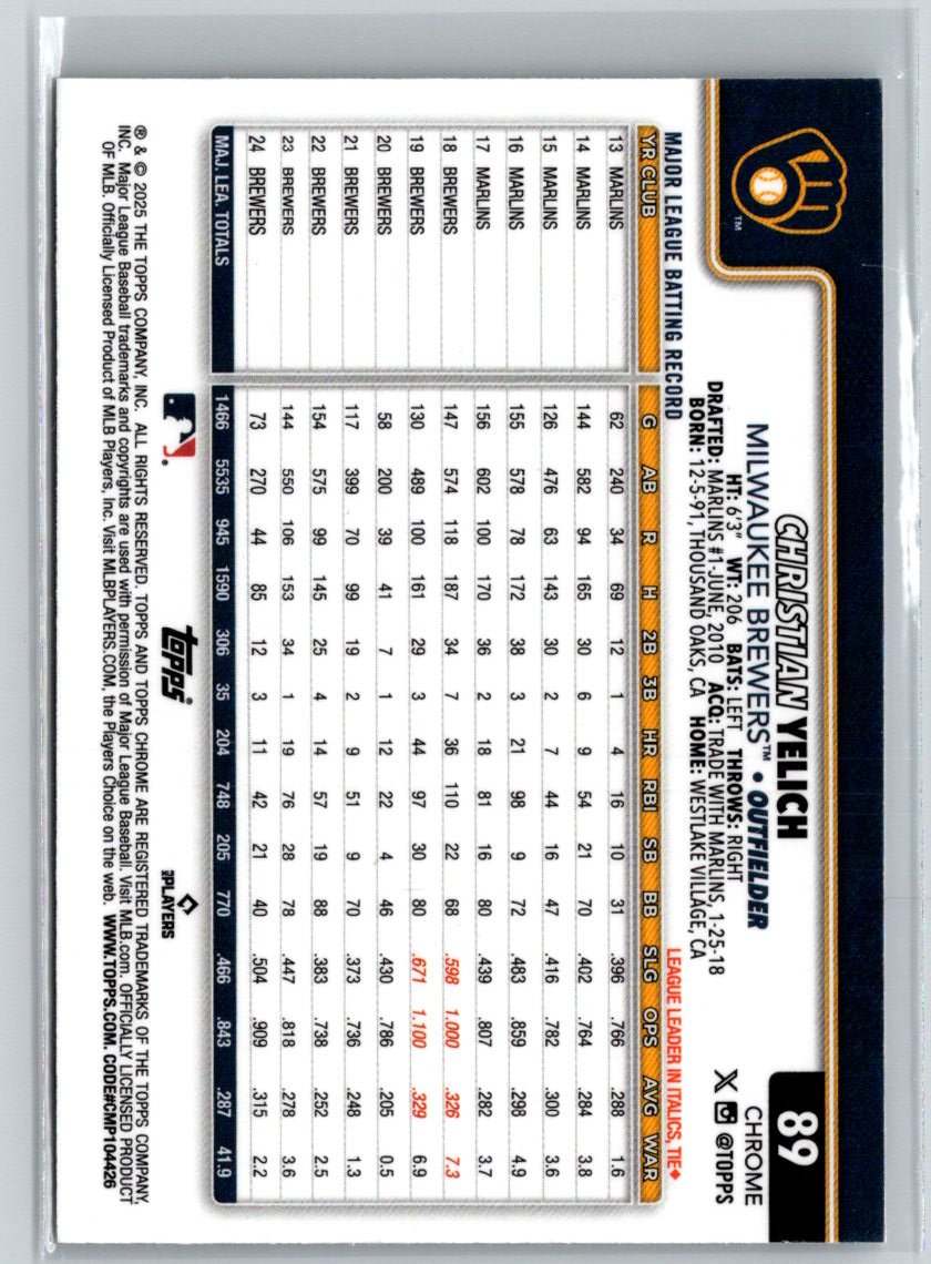 2025 Topps Chrome #89 Christian Yelich Sepia Refractors L11