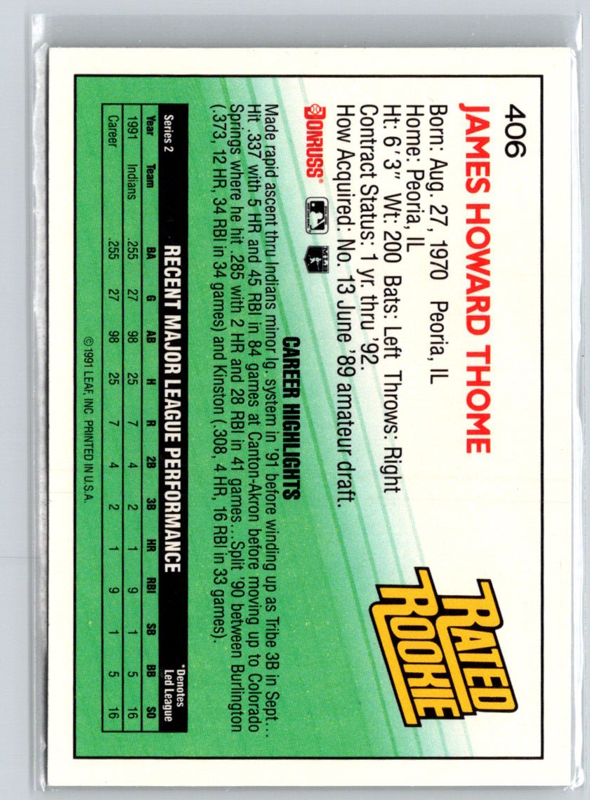 1992 Donruss #406 Jim Thome L11