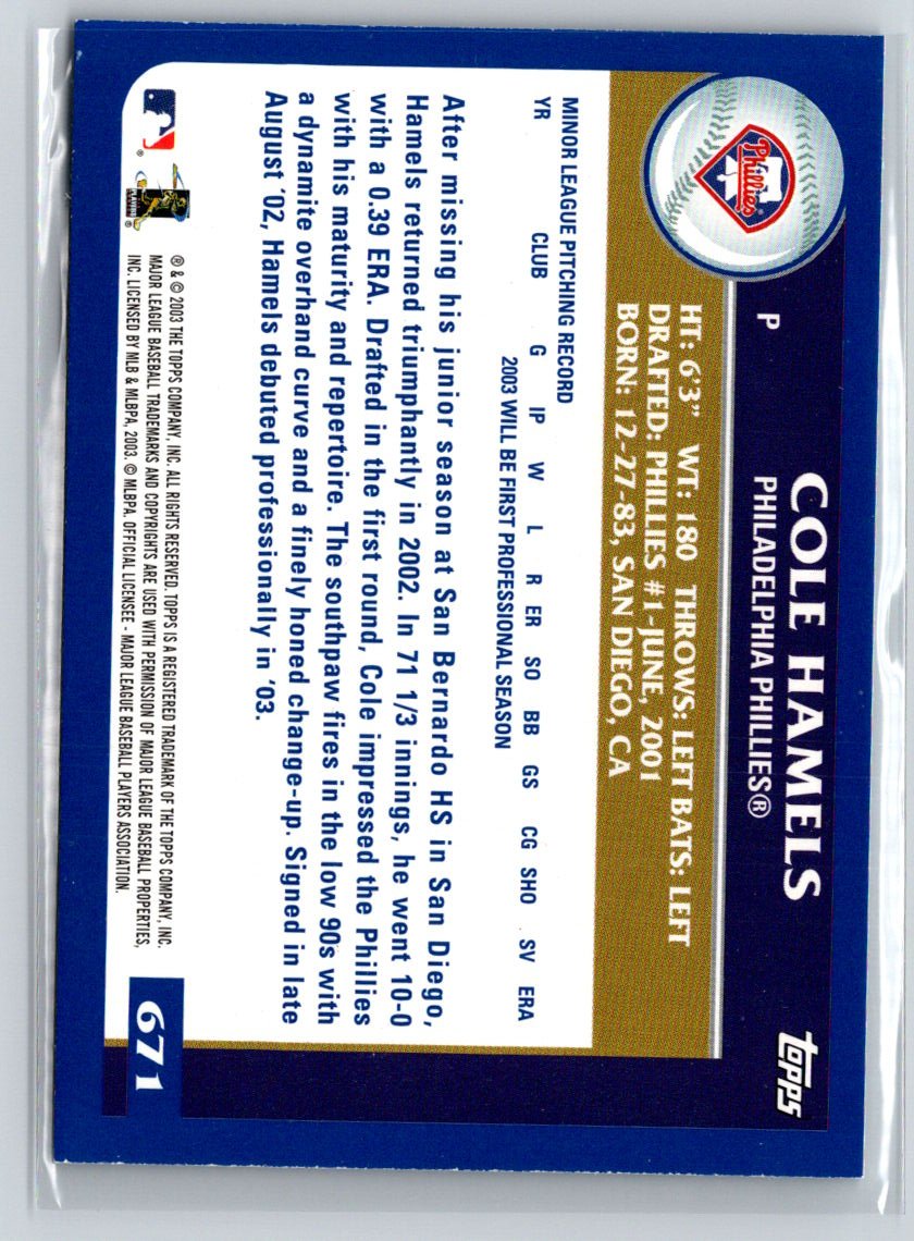 2003 Topps #671 Cole Hamels L12