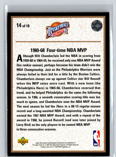 1992-93 Upper Deck #14 Wilt Chamberlain Basketball Heroes: Wilt Chamberlain L14