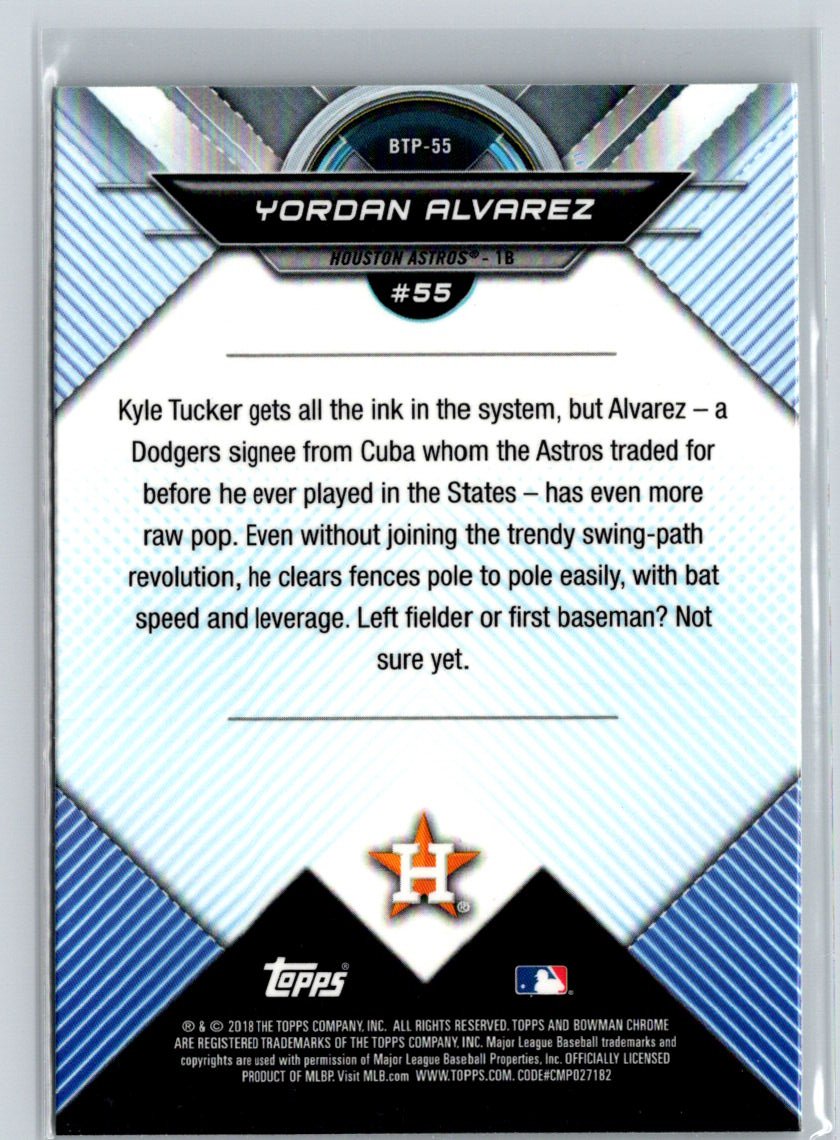 2018 Bowman #BTP-55 Yordan Alvarez Bowman Chrome Scouts' Top 100 L15