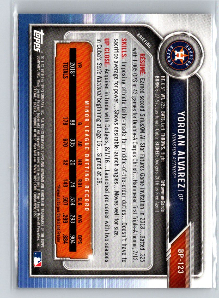 2019 Bowman #BP-123 Yordan Alvarez Prospects L15