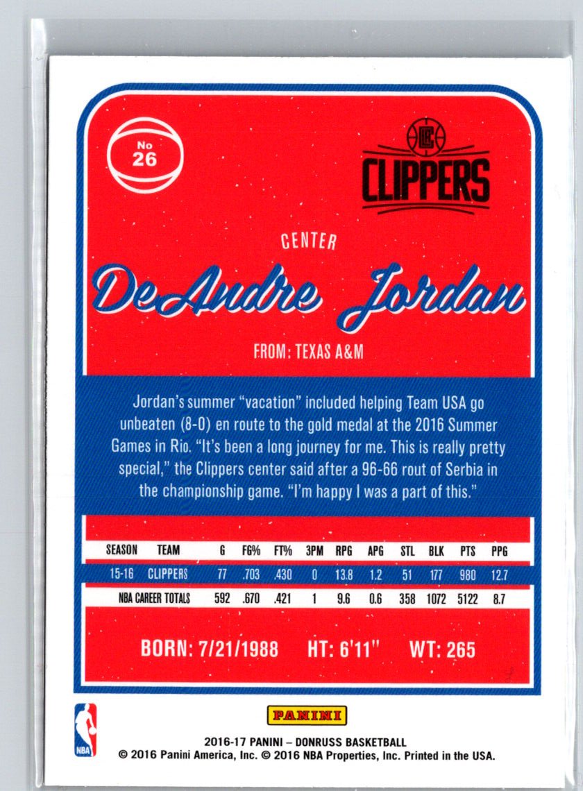 2016-17 Donruss #26 DeAndre Jordan Orange Holo Laser L15