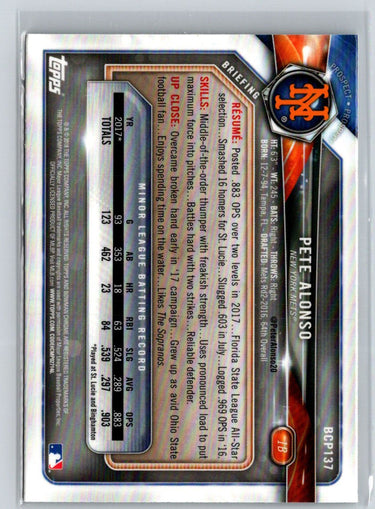 2018 Bowman #BCP137 Pete Alonso Chrome Prospects L16