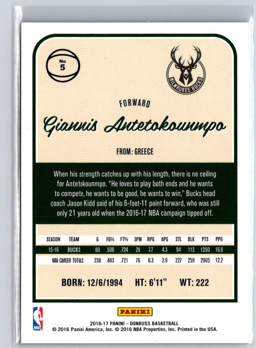 2016-17 Donruss #5 Giannis Antetokounmpo L18