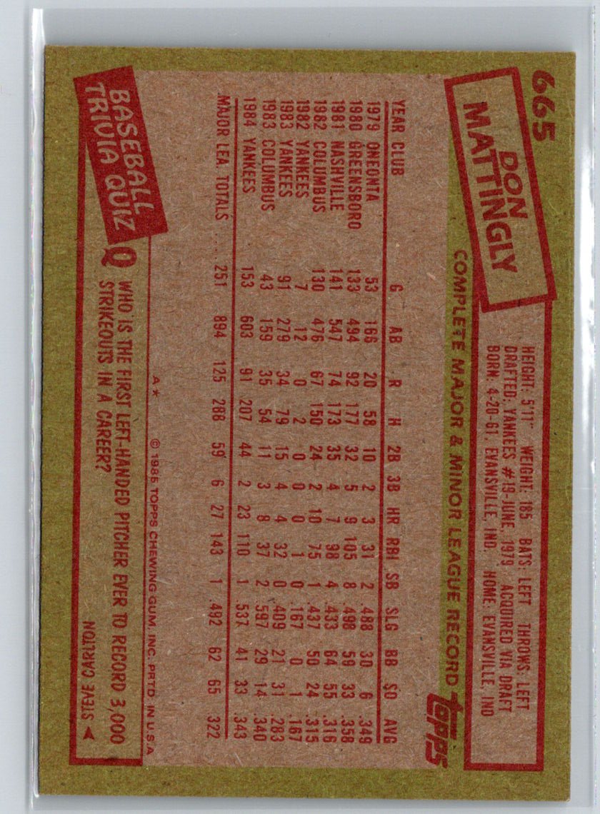 1985 Topps #665 Don Mattingly L25