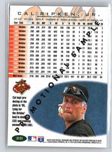1996 Fleer #20 Cal Ripken, Jr. Promotional Sample L25